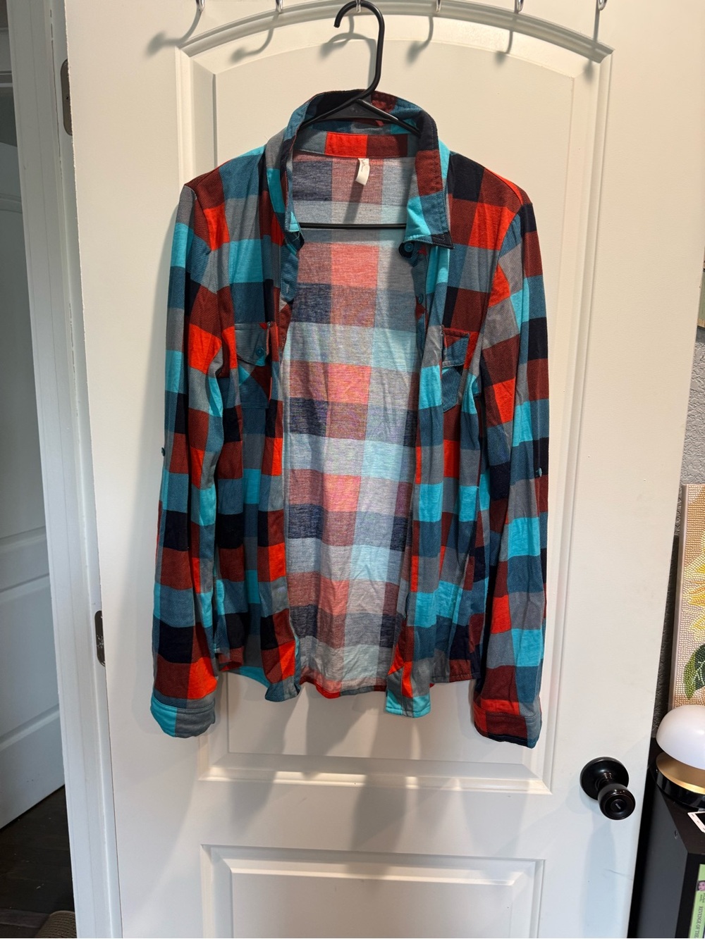 WinWin Plaid Button-Down Shirt in Red & Turquoise